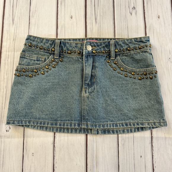 Edikted Dresses & Skirts - Edikted Studded Denim Mini Skirt Y2K Low Rise Blue Jean Festival Size S